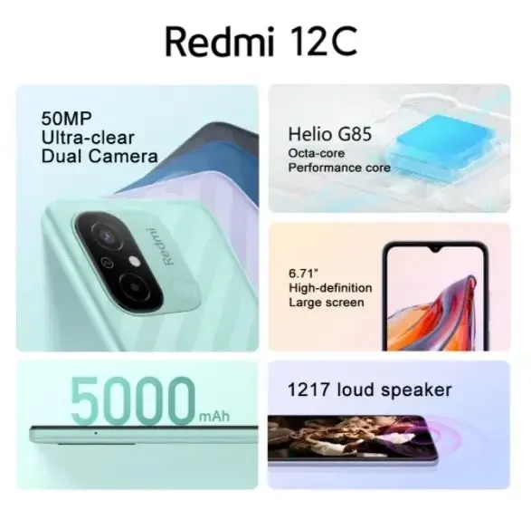 kf-S2250d577eaf04fc1bebc582cbc10edcb1 Original Xiaomi Redmi 12C 4G 64G 5000mAh firmware Global batería de alta capacidad Helio G85 Octa Core 50MP 6,71 ''4G teléfono usado