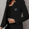 Chaqueta de manga larga moderna y elegante con estampado de líneas ECG en forma de corazón, corte ajustado, juvenil, sencilla, versátil, rejuvenecedora, con cuello alto, blazer abierto por delante para primavera y otoñ