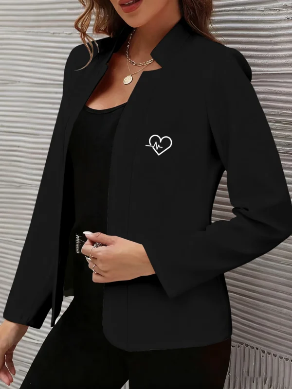 Chaqueta de manga larga moderna y elegante con estampado de líneas ECG en forma de corazón, corte ajustado, juvenil, sencilla, versátil, rejuvenecedora, con cuello alto, blazer abierto por delante para primavera y otoñ