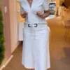 Conjunto de camisa y falda sencilla con cuello en V, vestido de mujer de manga corta, conjunto de dos piezas
