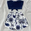 Conjunto de 2 piezas con estampado de árbol de coco y dios del sol para vacaciones de verano para mujer, adecuado para vacaciones, verano y primavera a la moda