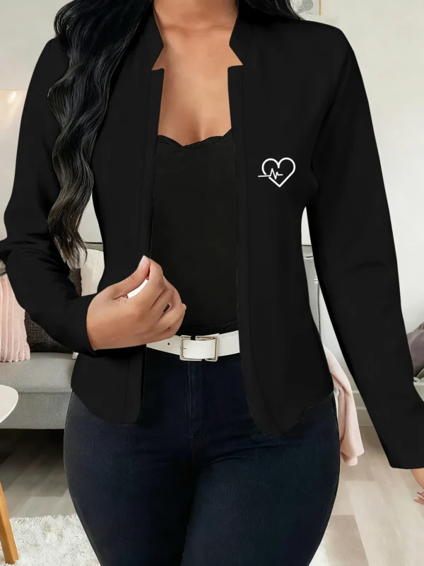 Chaqueta de manga larga moderna y elegante con estampado de líneas ECG en forma de corazón, corte ajustado, juvenil, sencilla, versátil, rejuvenecedora, con cuello alto, blazer abierto por delante para primavera y otoñ