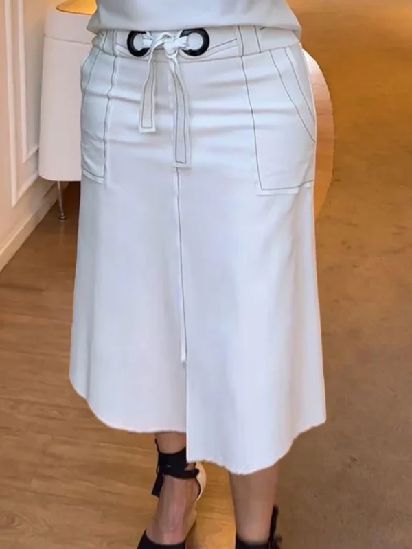 Conjunto de camisa y falda sencilla con cuello en V, vestido de mujer de manga corta, conjunto de dos piezas