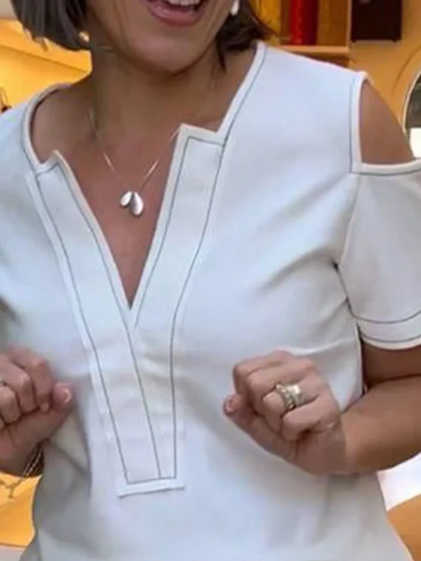Conjunto de camisa y falda sencilla con cuello en V, vestido de mujer de manga corta, conjunto de dos piezas