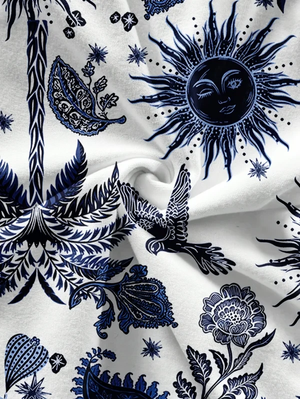 Conjunto de 2 piezas con estampado de árbol de coco y dios del sol para vacaciones de verano para mujer, adecuado para vacaciones, verano y primavera a la moda