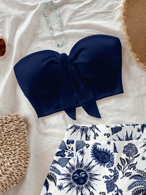 Conjunto de 2 piezas con estampado de árbol de coco y dios del sol para vacaciones de verano para mujer, adecuado para vacaciones, verano y primavera a la moda