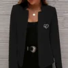 Chaqueta de manga larga moderna y elegante con estampado de líneas ECG en forma de corazón, corte ajustado, juvenil, sencilla, versátil, rejuvenecedora, con cuello alto, blazer abierto por delante para primavera y otoñ