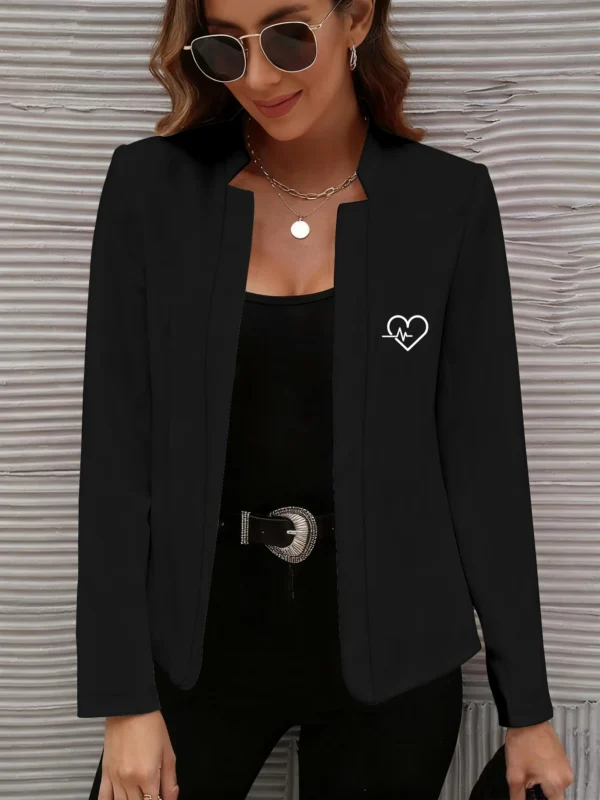 Chaqueta de manga larga moderna y elegante con estampado de líneas ECG en forma de corazón, corte ajustado, juvenil, sencilla, versátil, rejuvenecedora, con cuello alto, blazer abierto por delante para primavera y otoñ