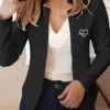 Chaqueta de manga larga moderna y elegante con estampado de líneas ECG en forma de corazón, corte ajustado, juvenil, sencilla, versátil, rejuvenecedora, con cuello alto, blazer abierto por delante para primavera y otoñ